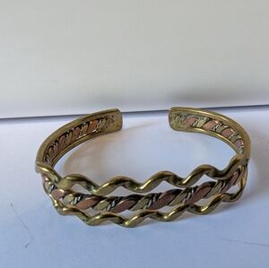 Vintage Mix Metal Cuff Bracelet Boho 70s Copper Brass Wave